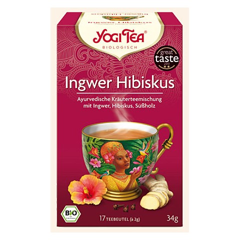 Prieskoninė ajurvedinė arbata su imbieru "Hibiskus", ekologiška, Yogi Tea, 17 pakelių