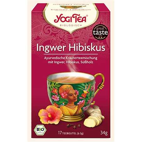 Prieskoninė ajurvedinė arbata su imbieru "Hibiskus", ekologiška, Yogi Tea, 17 pakelių