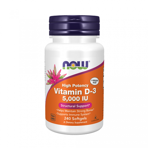 Toidulisand vitamiin D-3 5000 IU, NOW, 240 kapslit