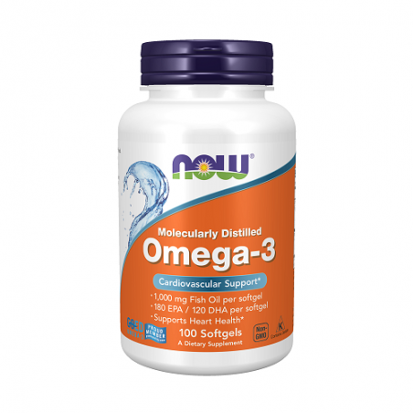 Dietary supplement Omega-3 fish oil 1000 mg, NOW, 100 capsules