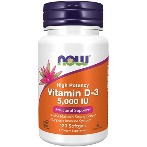 Toidulisand Vitamiin D-3 5000 IU, NOW, 120 kapslit