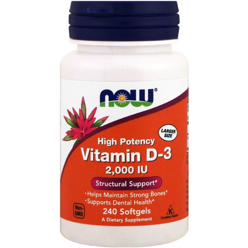 Toidulisand vitamiin D-3 2000 IU, NOW, 240 kapslit