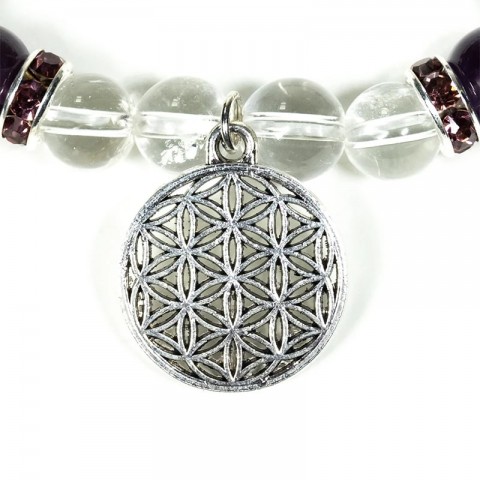 Rhinestone-amethyst bracelet with Flower of Life, 8mm