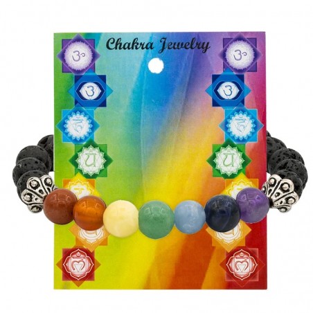 Elastic bracelet 7 Chakras with lava stone, 8mm