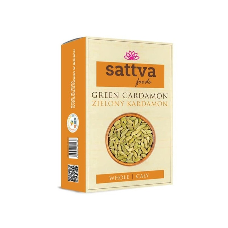 Green cardamom, whole, Sattva Foods, 100g