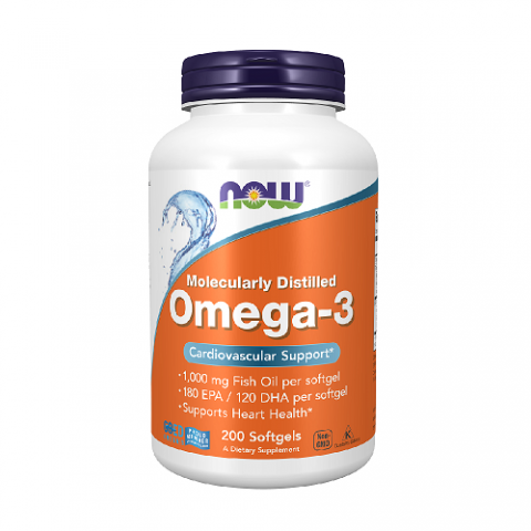 Toidulisand Omega-3 kalaõli 1000 mg, NOW, 200 kapslit