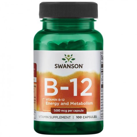 Vitamiin B12 (tsüanokobalamiin), Swanson, 500mg, 100 kapslit