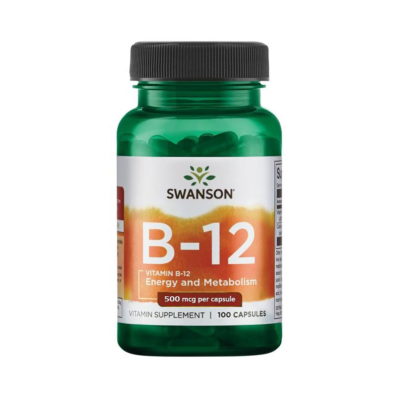 Vitamiin B12 (tsüanokobalamiin), Swanson, 500mg, 100 kapslit